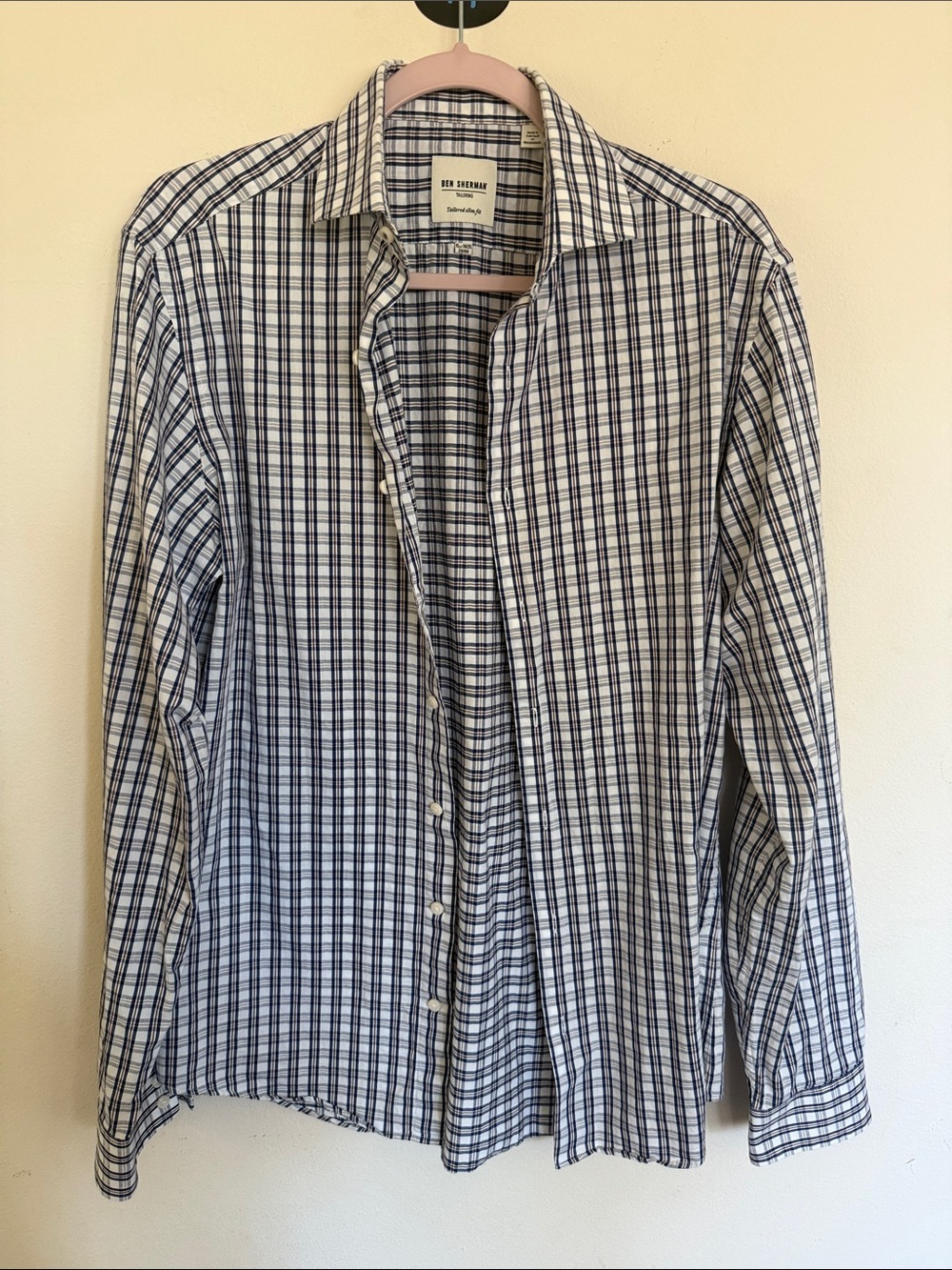 Ben Sherman White and Navy Plaid Long-Sleeve Button-Down Shirt